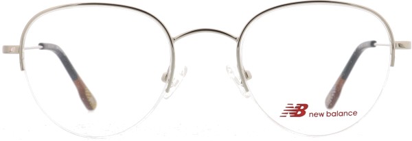 Zeitlose elegante Halbrandbrille für Damen und Herren von der Marke New Balance in silber