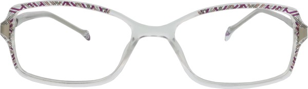 Klassische Damenbrille aus Kunststoff in der Farbe transparent mit einem lila Muster