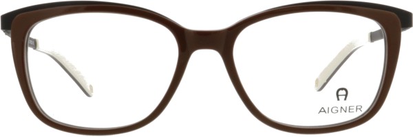 Feminine Brille für Damen in einer Schmetterlingsform von der Marke Aigner in braun schwarz