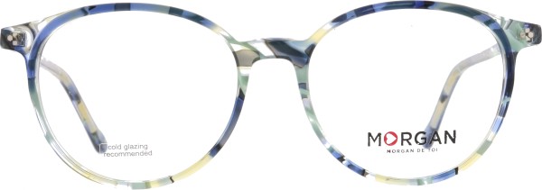 Poppige blau bunte Kunststoffbrille für Damen von der Marke Morgan