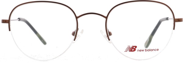 Zeitlose elegante Halbrandbrille für Damen und Herren von der Marke New Balance in braun