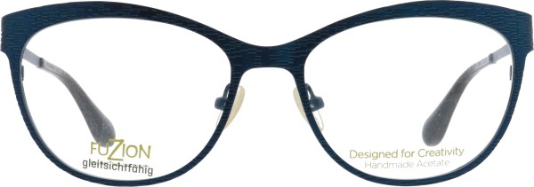 Moderne auffällige Kunststoffbrille aus Metall von der Marke Fuzion in blau für Damen